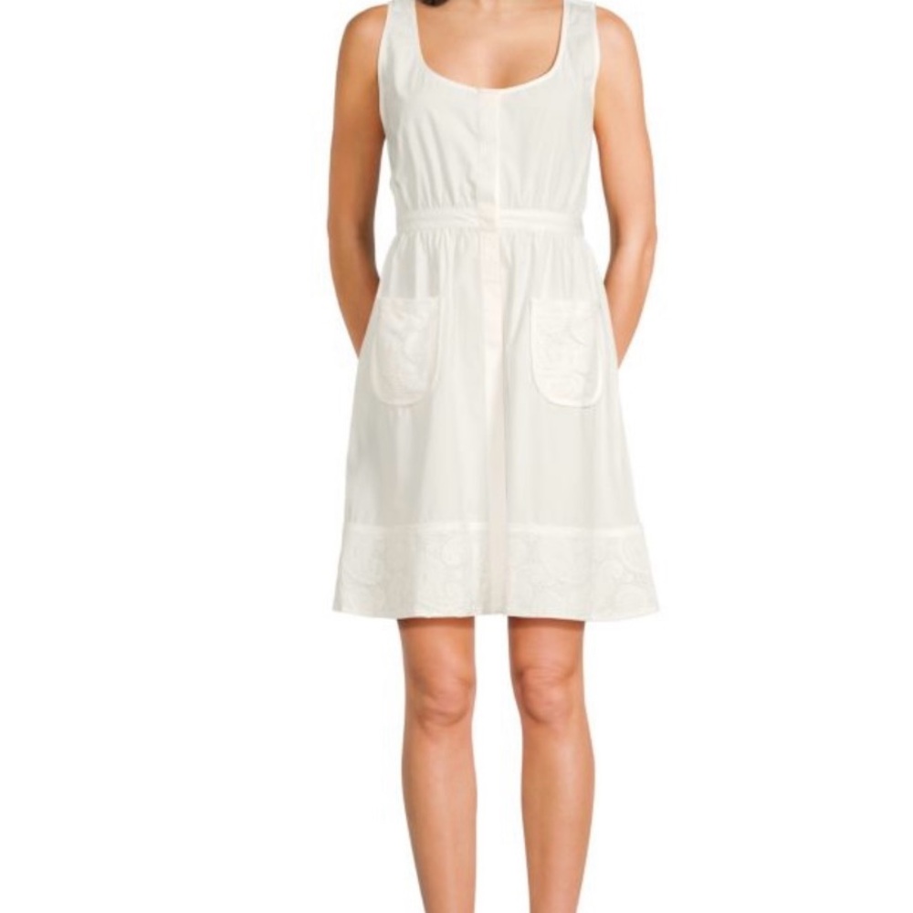 THE KOOPLES Scoopneck White Sleeveless  Dress with Lace Details Medium (2)